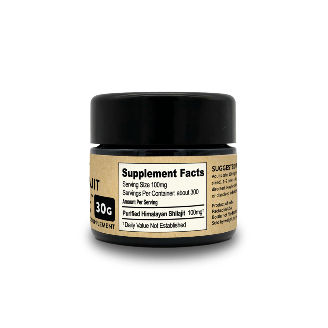 Supplement Facts Label on Best Shilajit Ever™ 30g Jar – Authentic High-Altitude Purified Himalayan Resin