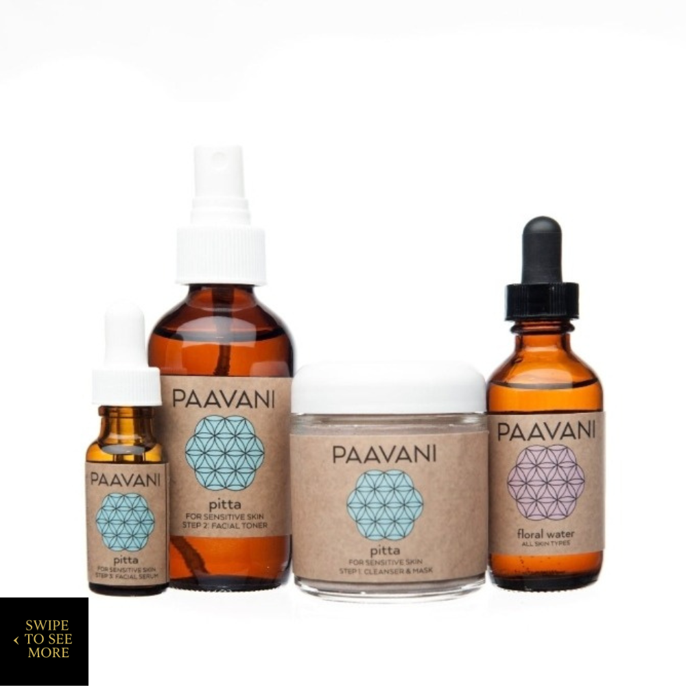 Paavani Ayurveda Pitta Skincare Ritual – Full-size Ayurvedic facial kit with cleanser, toner, serum, and face oil for calming sensitive skin